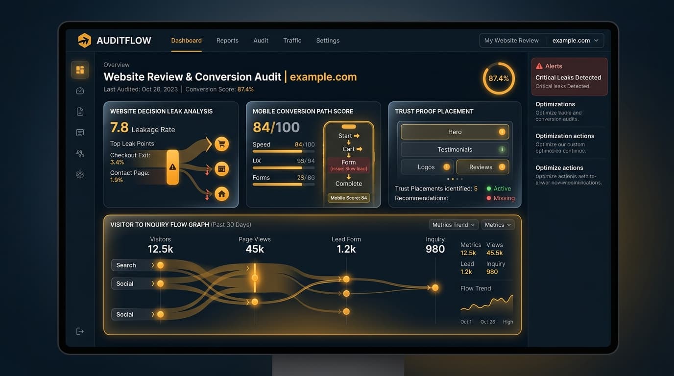 Blessync Website Review & Conversion Audit Interface